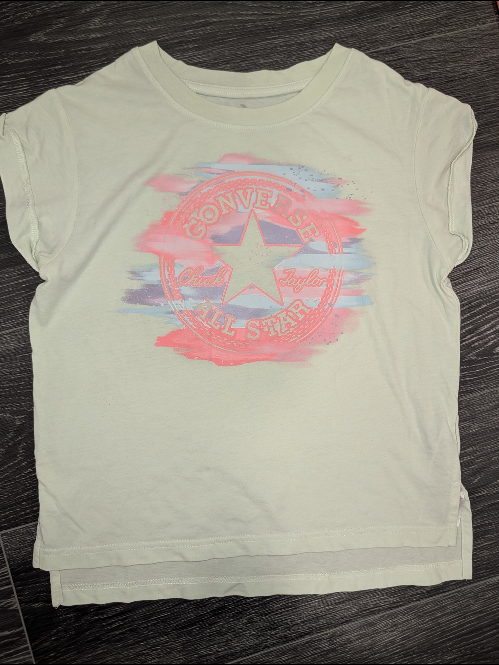 Converse Short Sleeve Tee in Cream with Pink & Blue Logo